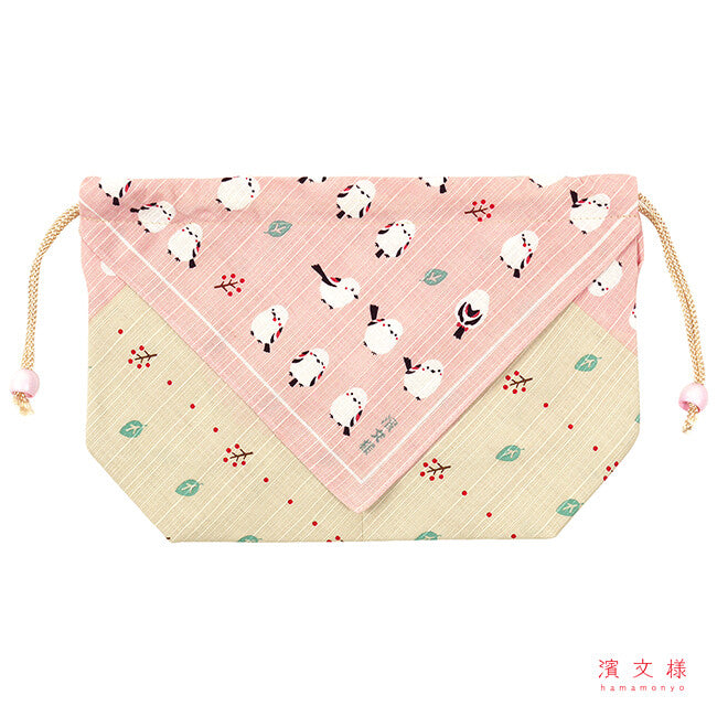 お弁当巾着 ちゃんこいシマエナガ ピンク