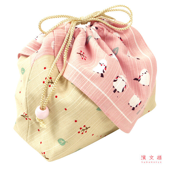 お弁当巾着 ちゃんこいシマエナガ ピンク