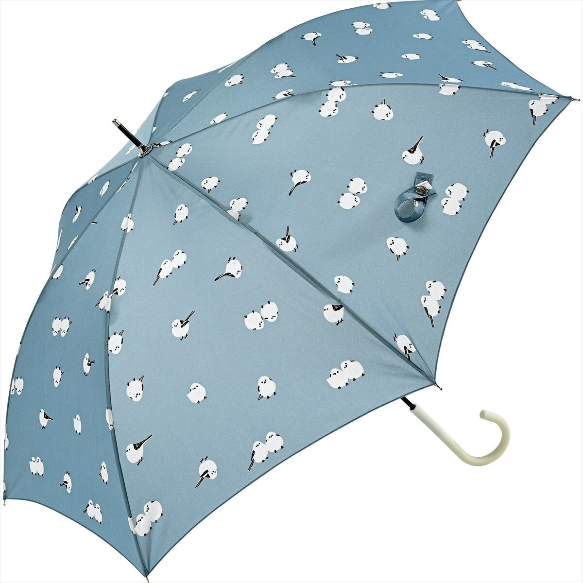 シマエナガ柄の長傘　雨傘　スマートジャンプ