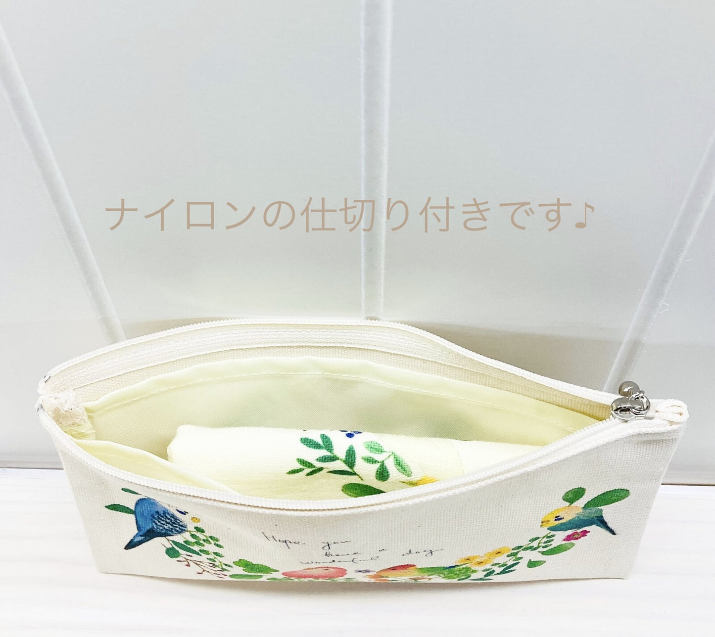 フラットポーチ 小鳥のリース インコ