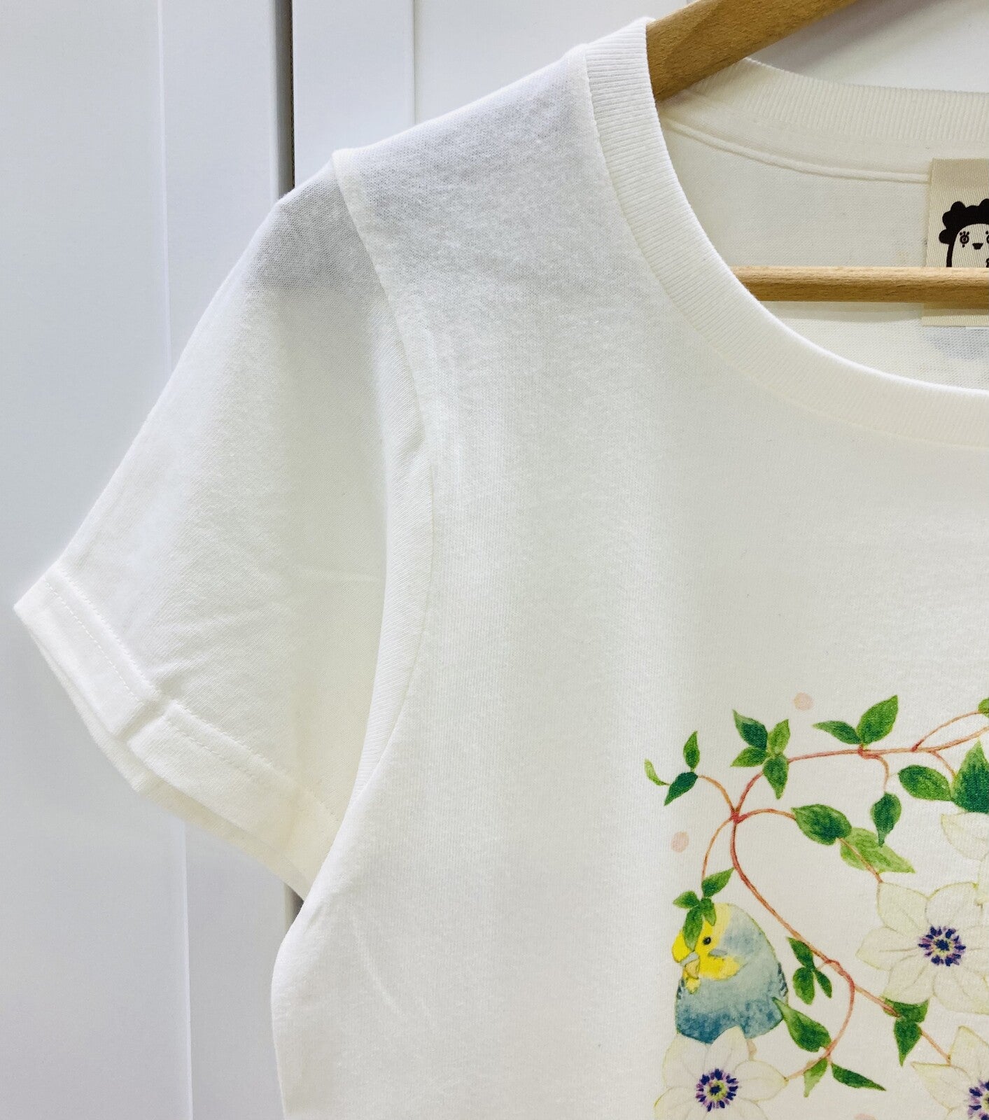レディースTシャツ クレマチスとセキセイ セキセイインコ 受注製作 送料無料 クーポン利用不可