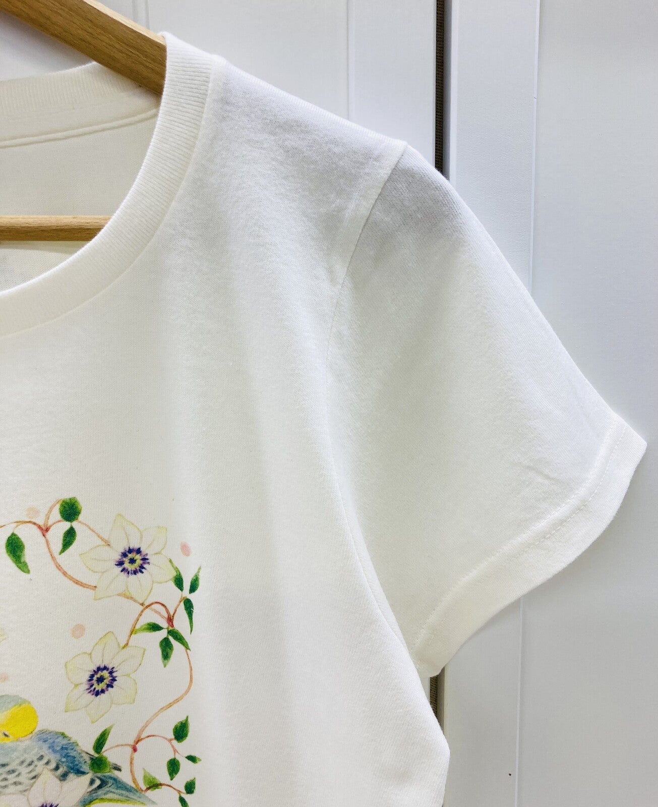 レディースTシャツ クレマチスとセキセイ セキセイインコ 受注製作 送料無料 クーポン利用不可