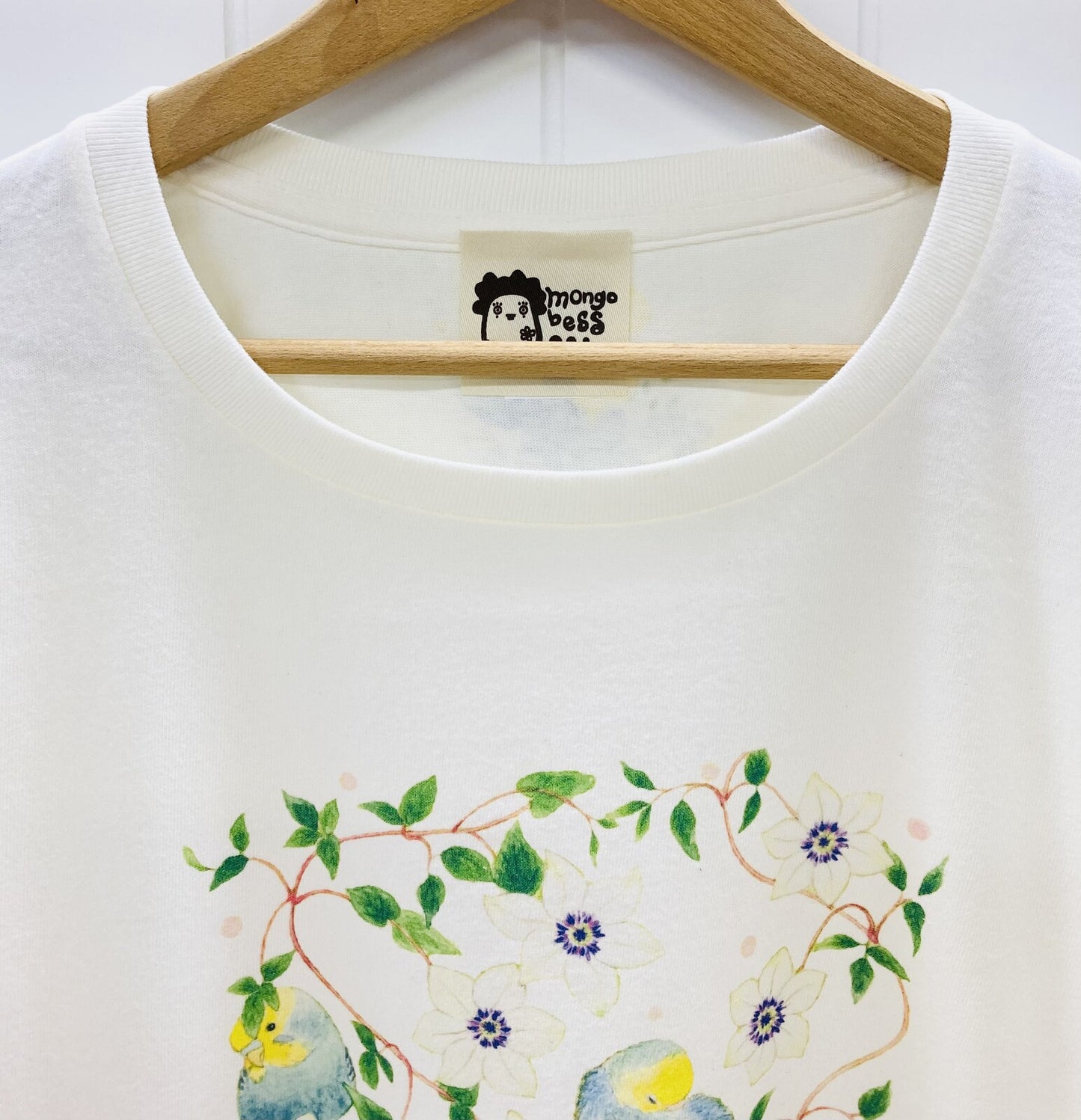 レディースTシャツ クレマチスとセキセイ セキセイインコ 受注製作 送料無料 クーポン利用不可