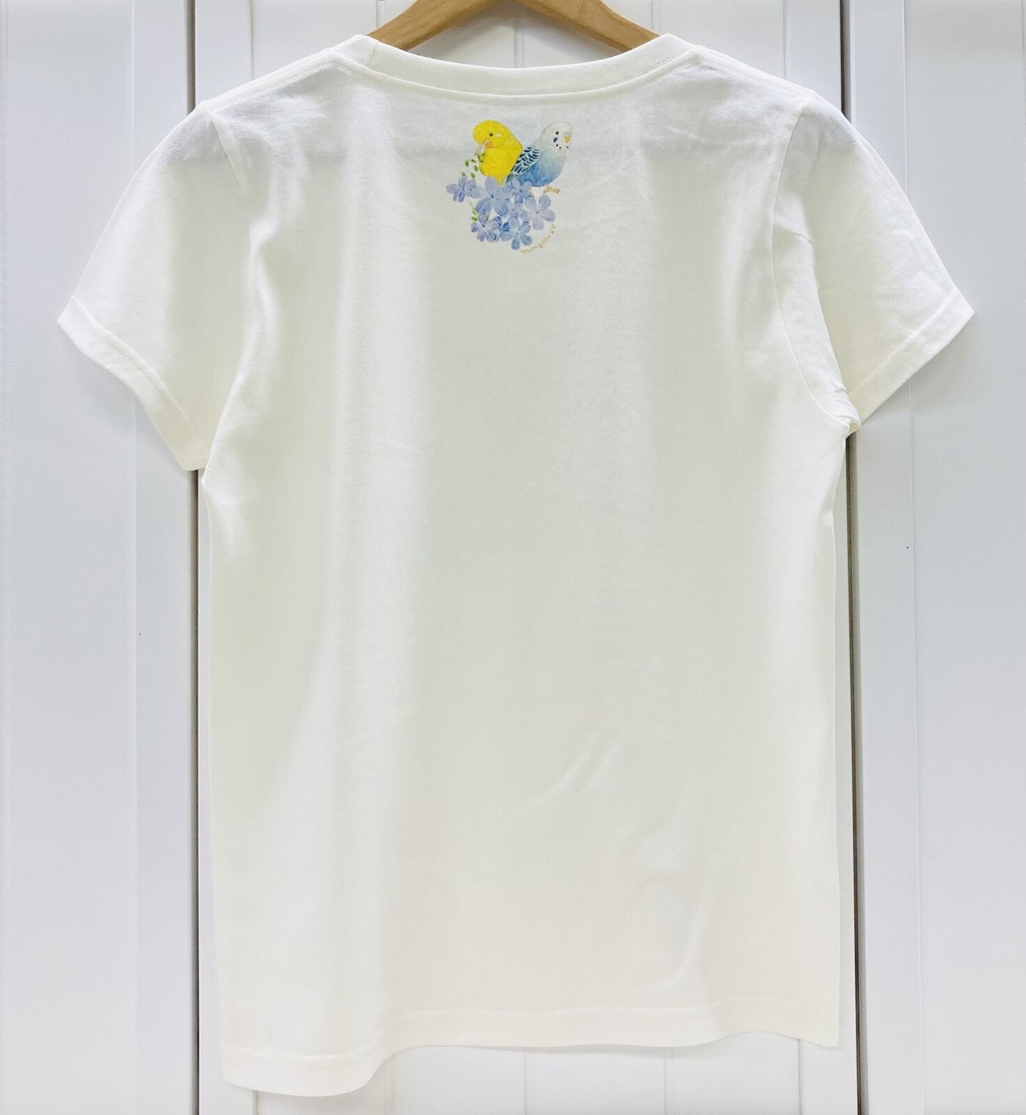 レディースTシャツ クレマチスとセキセイ セキセイインコ 受注製作 送料無料 クーポン利用不可
