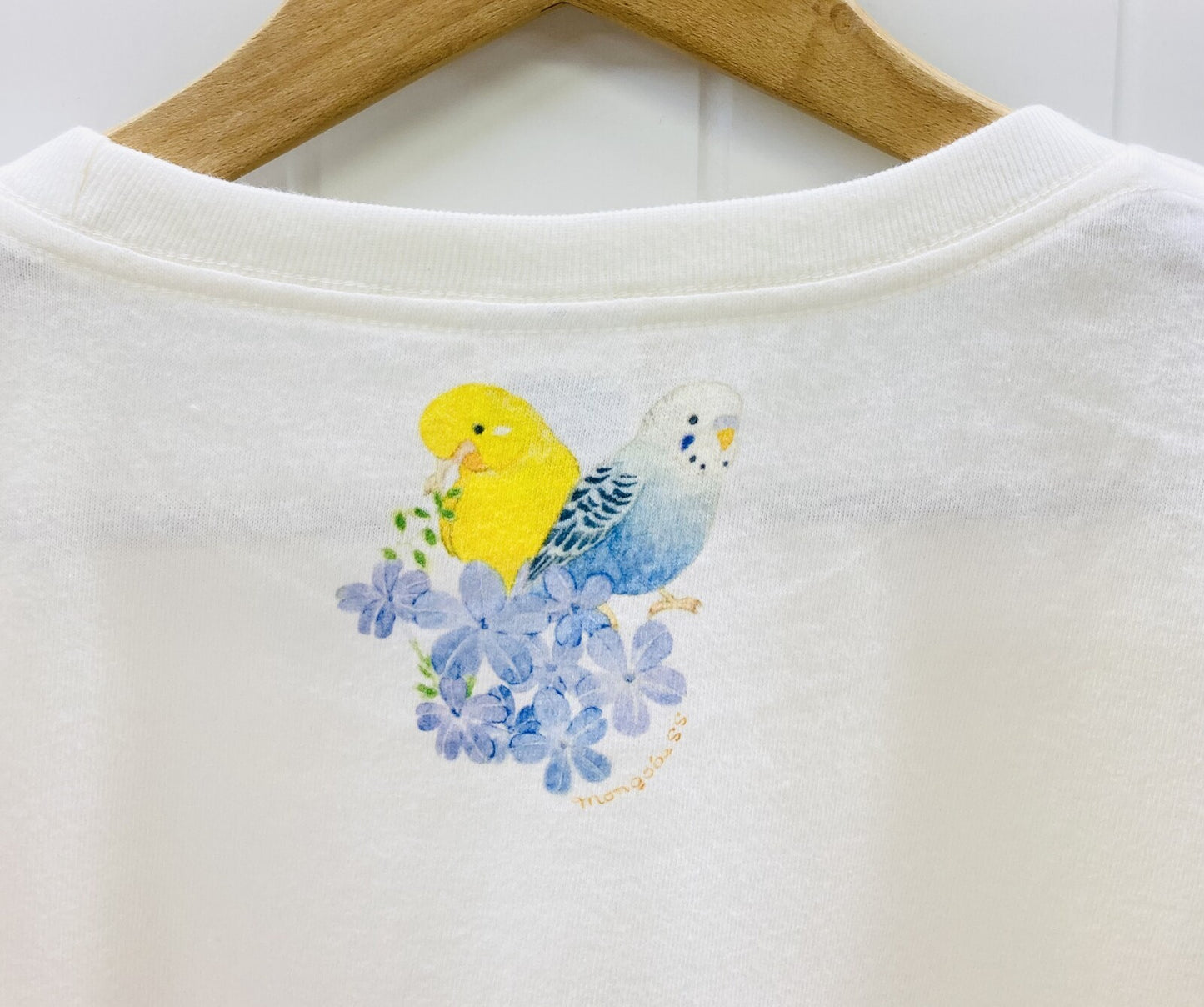 レディースTシャツ クレマチスとセキセイ セキセイインコ 受注製作 送料無料 クーポン利用不可
