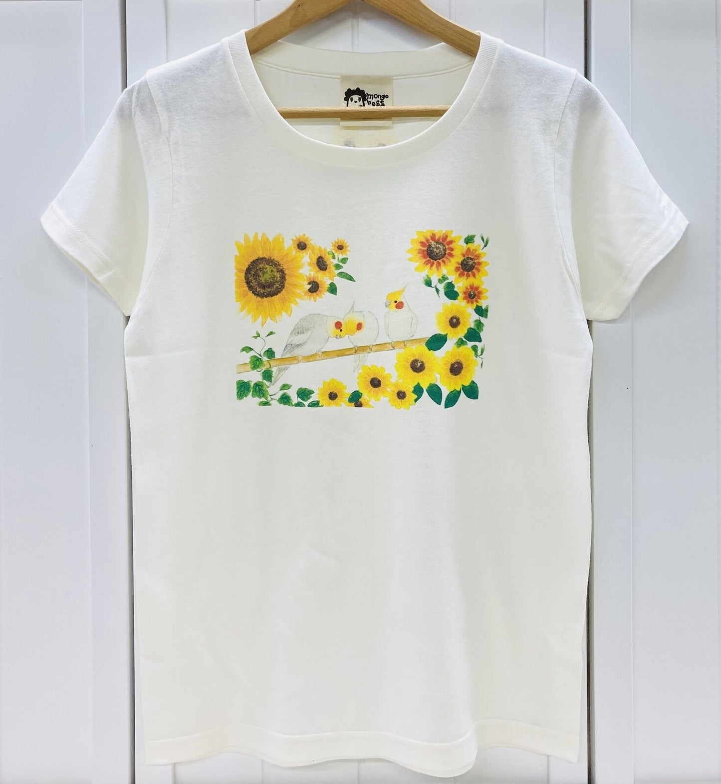 レディースTシャツ 向日葵とオカメ オカメインコ 受注製作 送料無料 クーポン利用不可