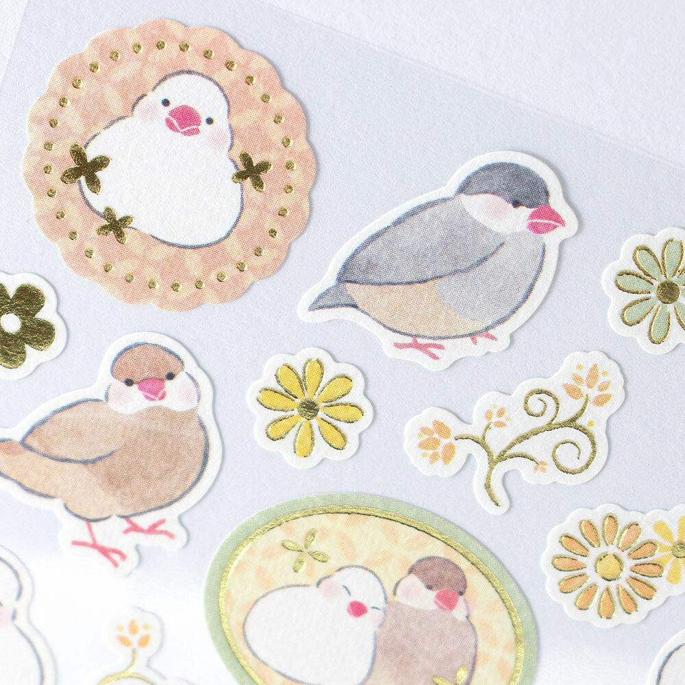 和風シール 文鳥 優ふみ 金箔押し加工