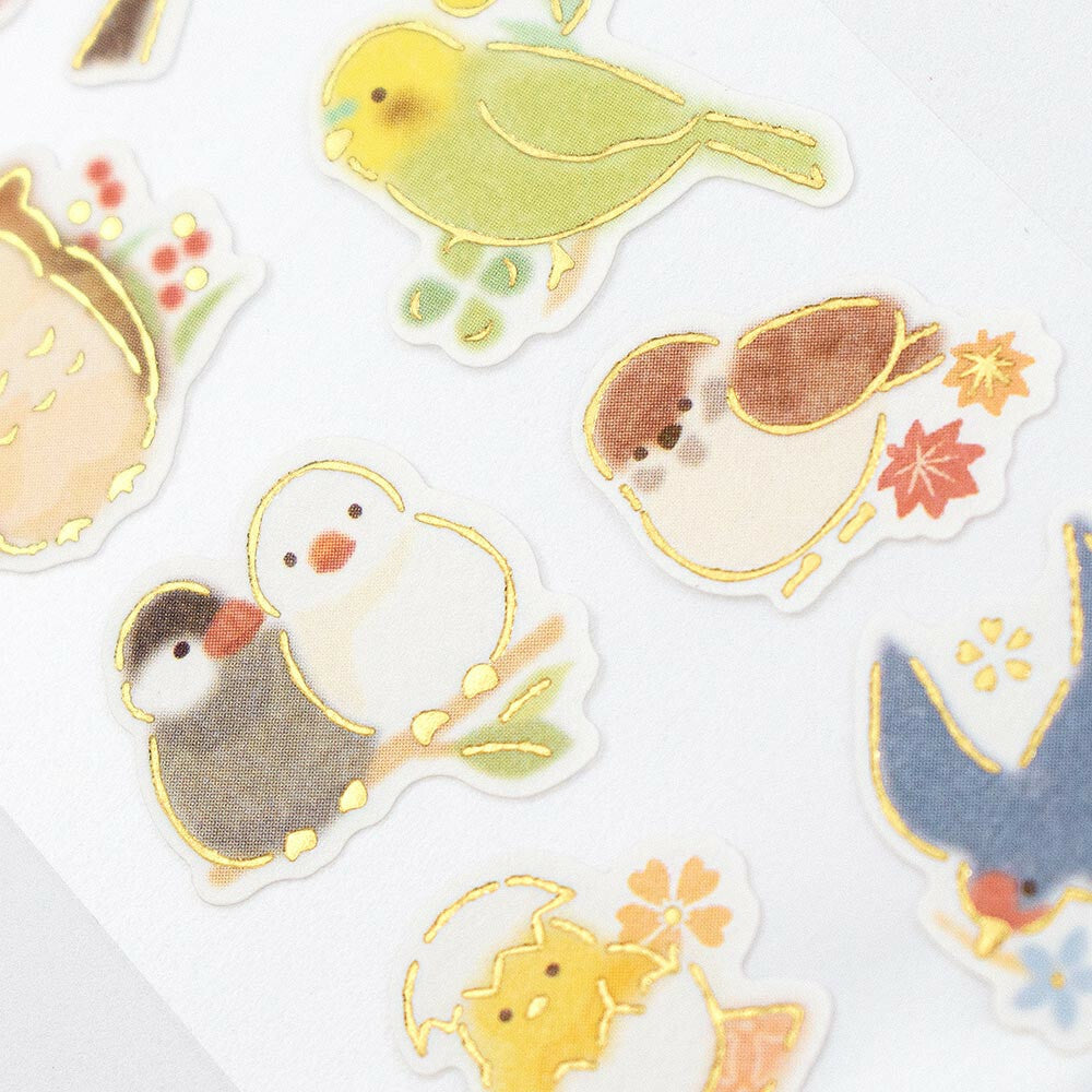 和風シール 花と鳥 金箔押し加工