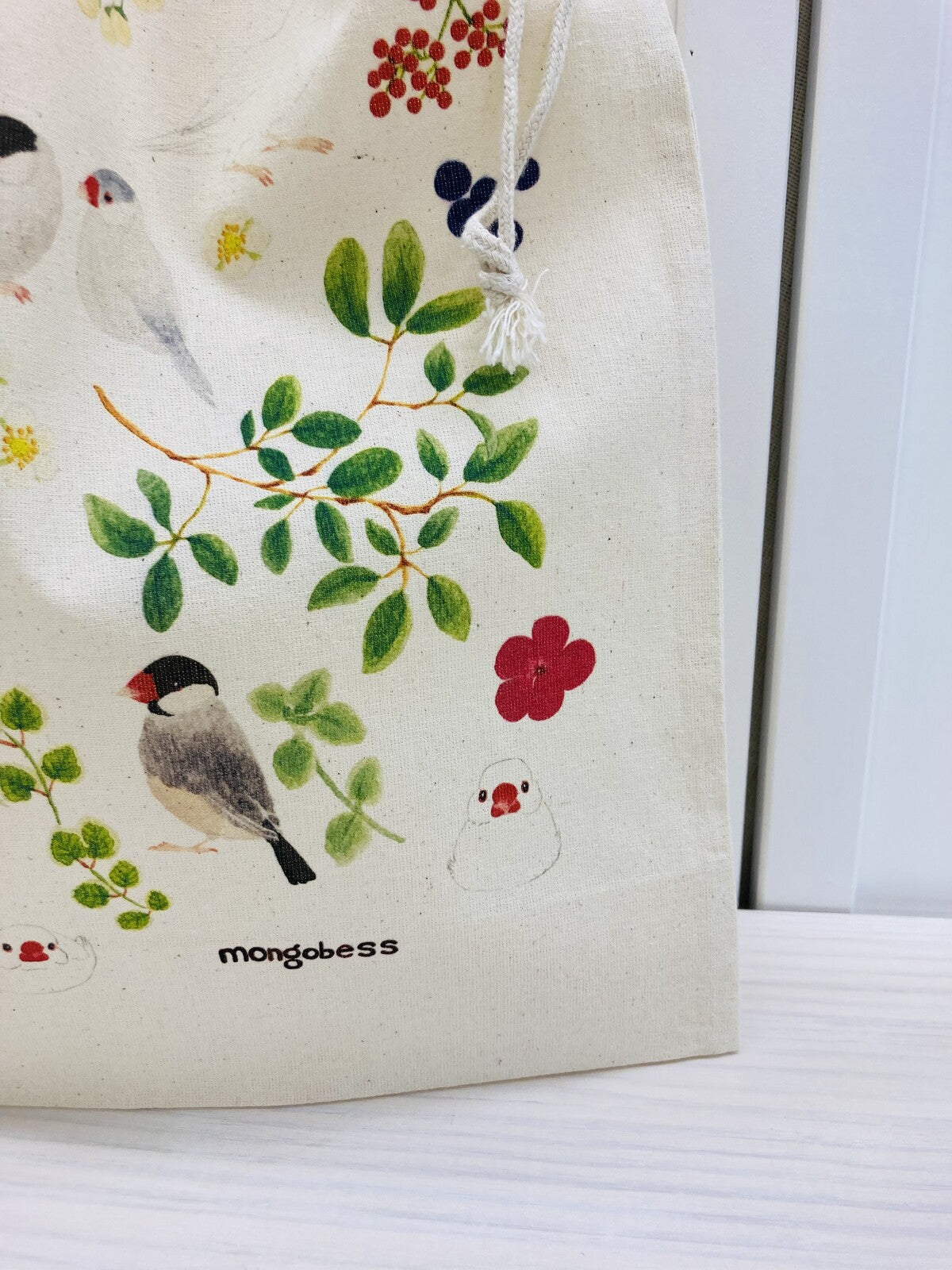 巾着トートバッグ エコバッグ ボタニカル文鳥 5オンス