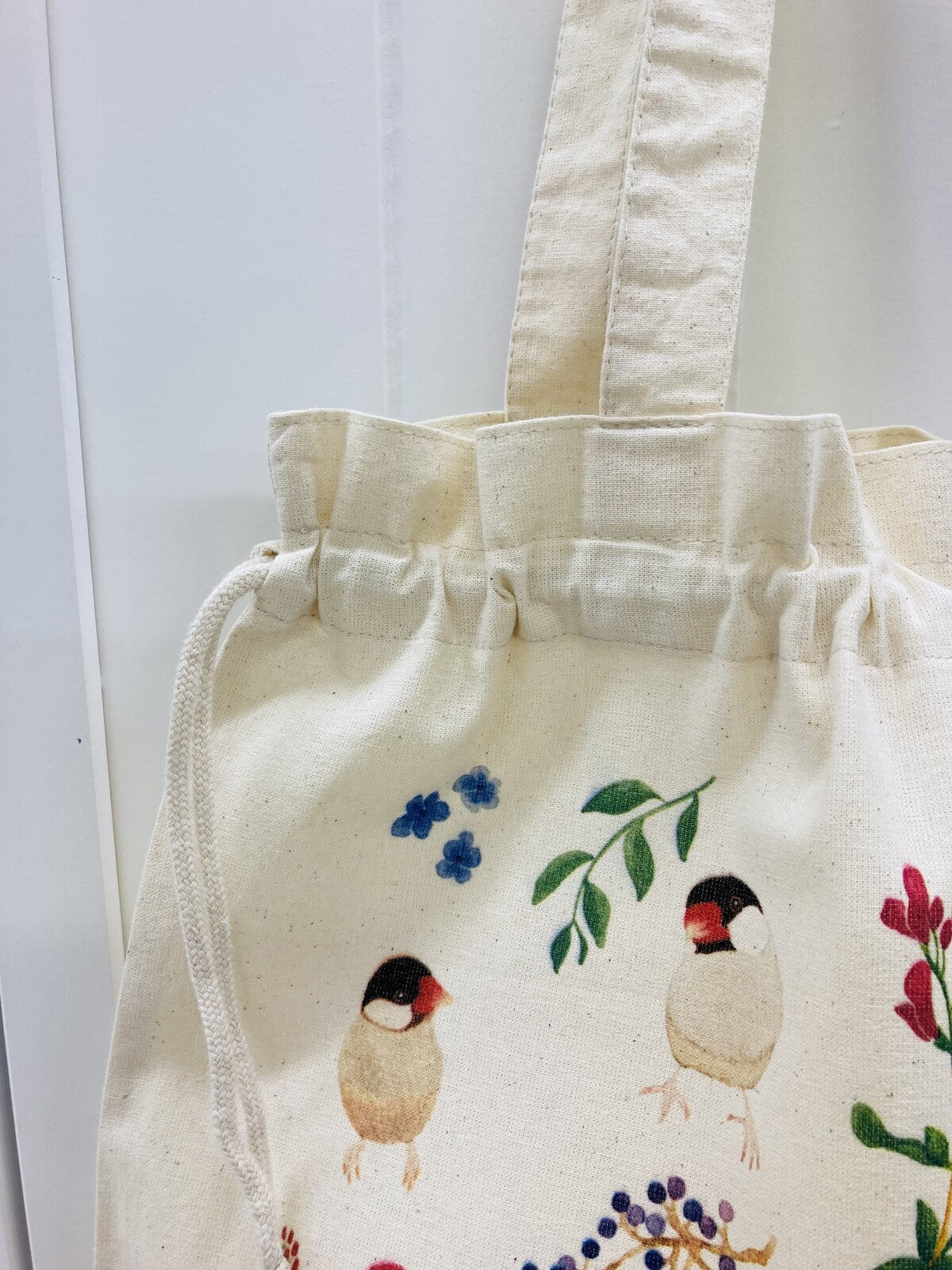 巾着トートバッグ エコバッグ ボタニカル文鳥 5オンス