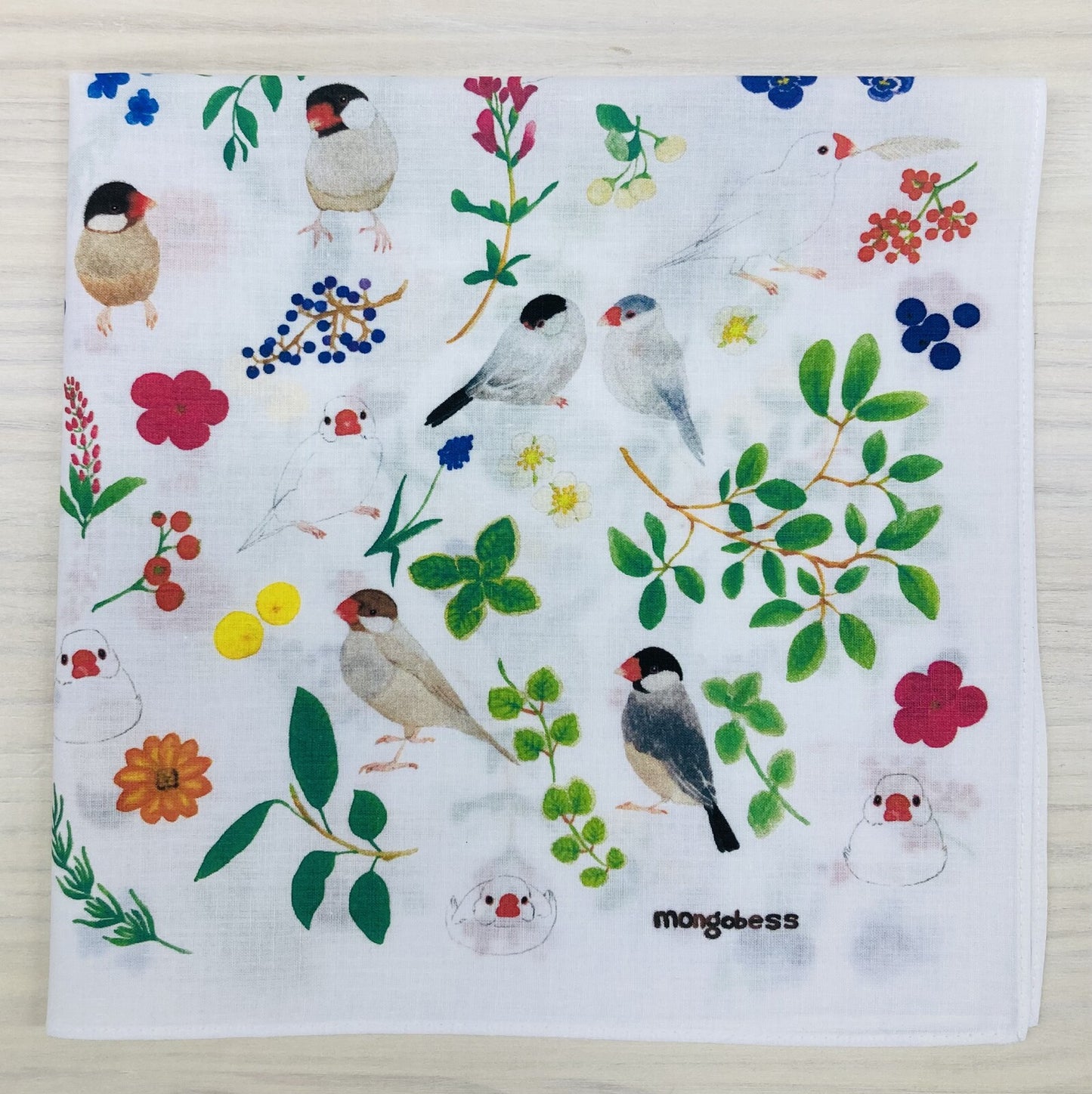 大判ハンカチ ランチクロス ボタニカル文鳥 40x40cm