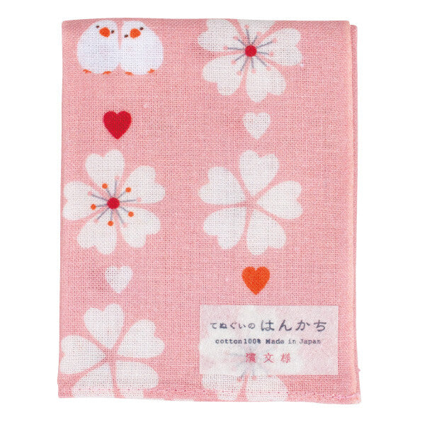 てぬぐいのはんかち 白文鳥と桜