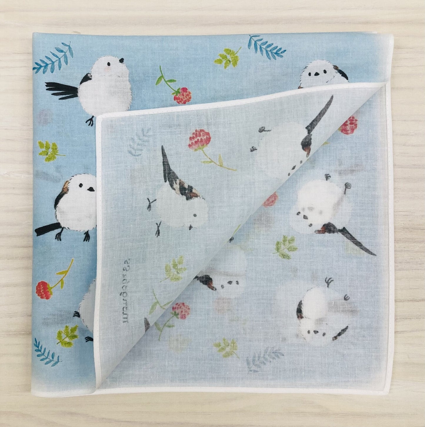 大判ハンカチ ランチクロス ブルーシマエナガ 40x40cm