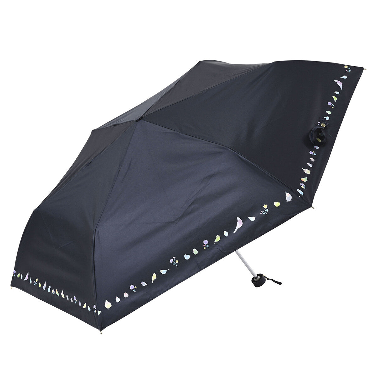 インコ柄折りたたみ傘 晴雨兼用 遮光ことりたちミニ 大きめサイズ セキセイインコ、オカメインコ、マメルリハ、ボタンインコ、コザクラインコ、モモイロインコ