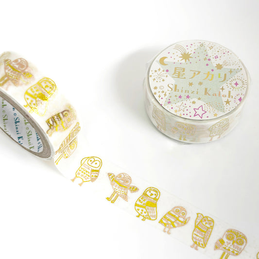 きらぴかマスキングテープ 星アカリ 不苦労 フクロウ 2色箔