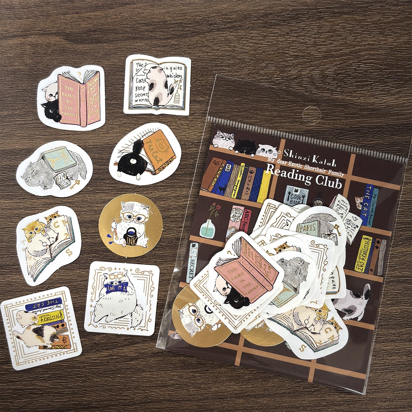 きらぴかフレークシール 猫 Reading Club 箔押し