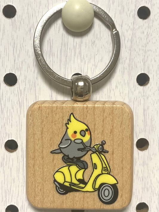 Chubby Bird 木製キーホルダー バクに乗ったオカメインコ クーポン利用不可