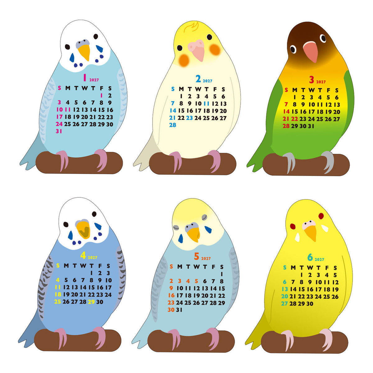 2027年度版 ダイカットカレンダー ミニ インコ スタンドタイプ