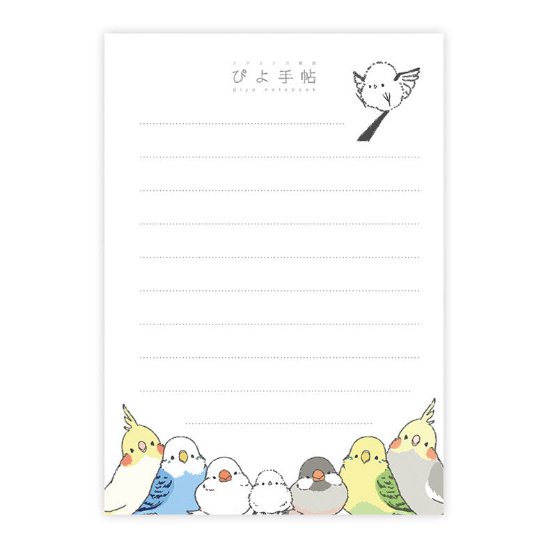 メモ帳 シマエナガのインコと文鳥がいっぱい (タテ型) セキセイインコ、オカメインコ、文鳥、シマエナガ