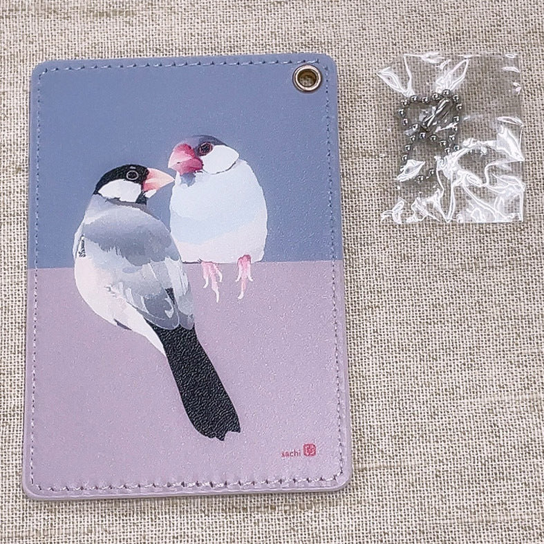 パスケース とりアート しろがね桜 文鳥