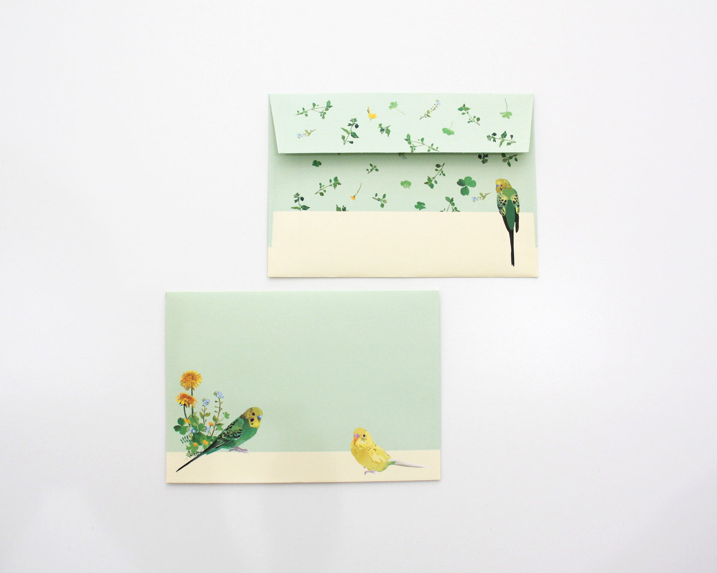 レターセット とりアート セキセイインコとひよこ草