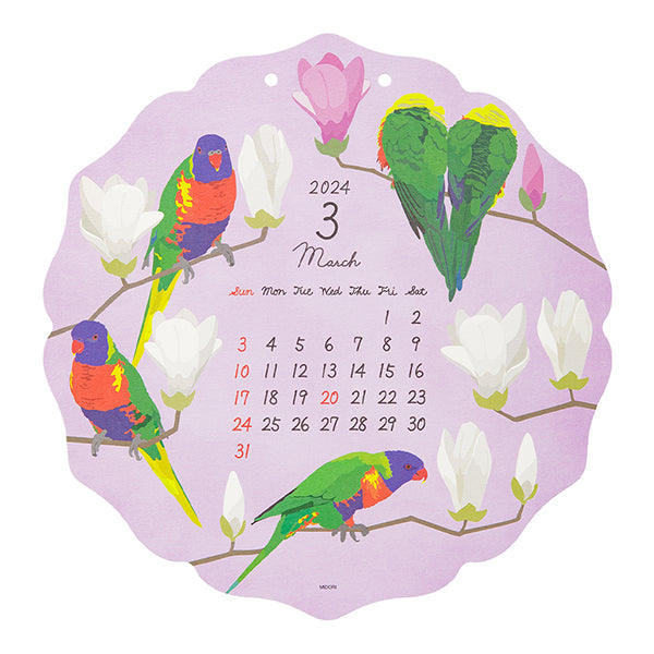 2024年版 MIDORI トリ柄 鳥デザイン ダイカット壁掛けカレンダー