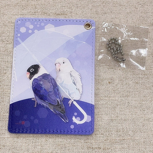 パスケース とりアート  雨色リズム ボタンインコ