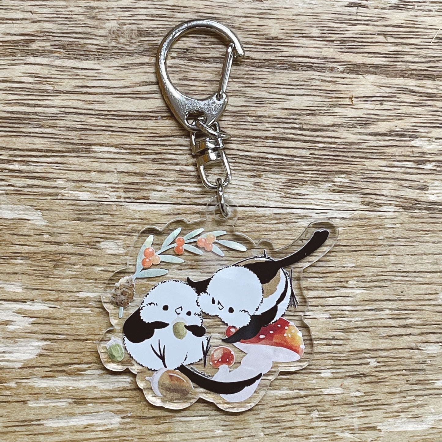 受注製作 アクリルキーホルダー シマエナガとドリンク 「シマエナガと秋の実り」クーポン利用不可