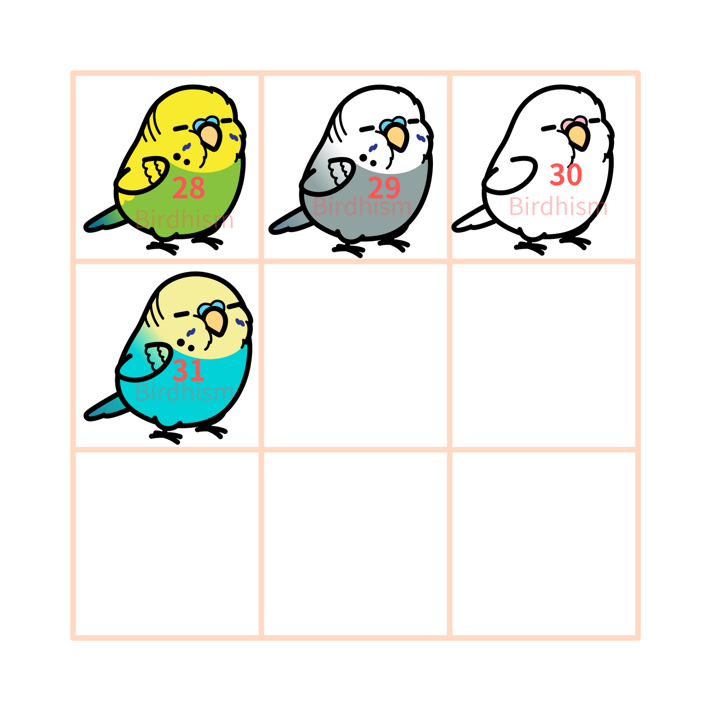 Chubby Bird 木製キーホルダー セキセイインコ 31種 受注製作 クーポン利用不可