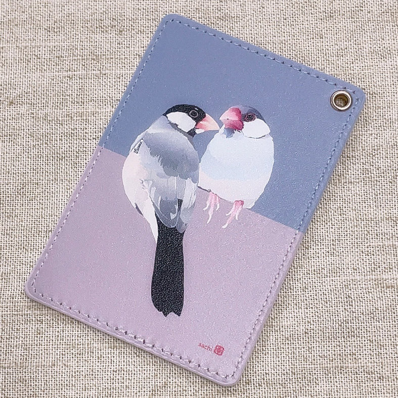 パスケース とりアート しろがね桜 文鳥