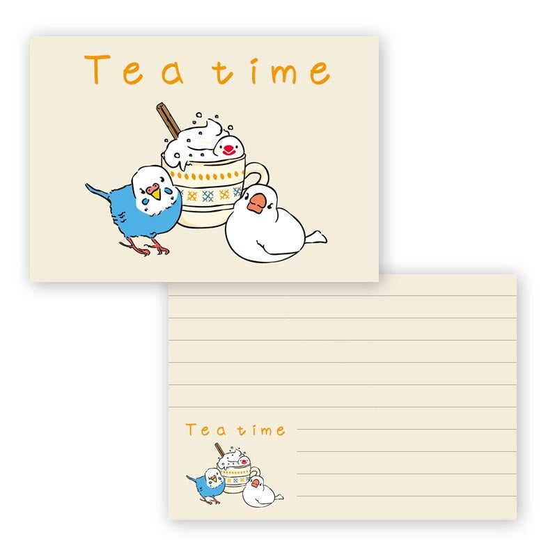 メモ帳 Tea Time セキセイインコ 白文鳥