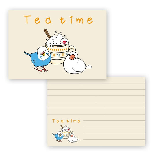 メモ帳 Tea Time セキセイインコ 白文鳥