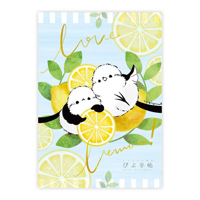 メモ帳 シマエナガとレモン 輪切り (タテ型) - Sweet Birdie Boutique