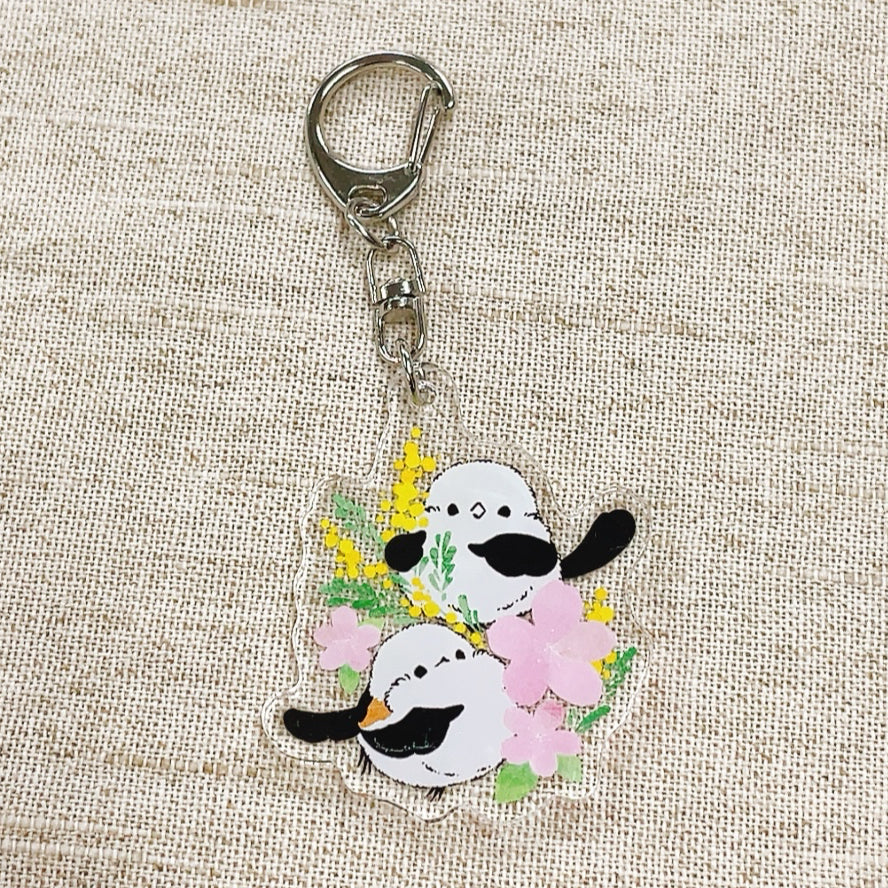 受注製作 アクリルキーホルダー ミモザと桜とシマエナガ クーポン利用不可