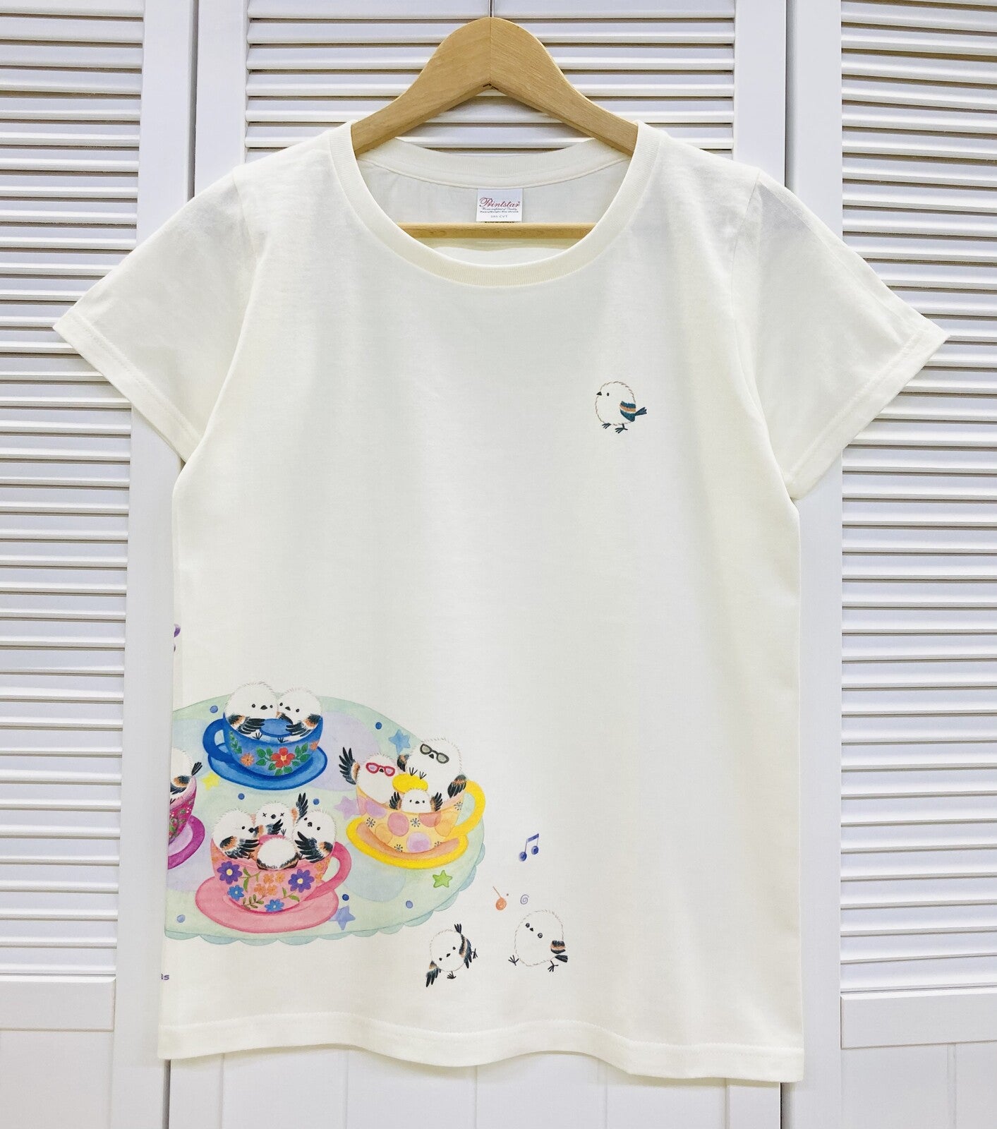 レディースTシャツ ことり遊園地シリーズ コーヒーカップ シマエナガ 受注製作 送料無料 クーポン利用不可