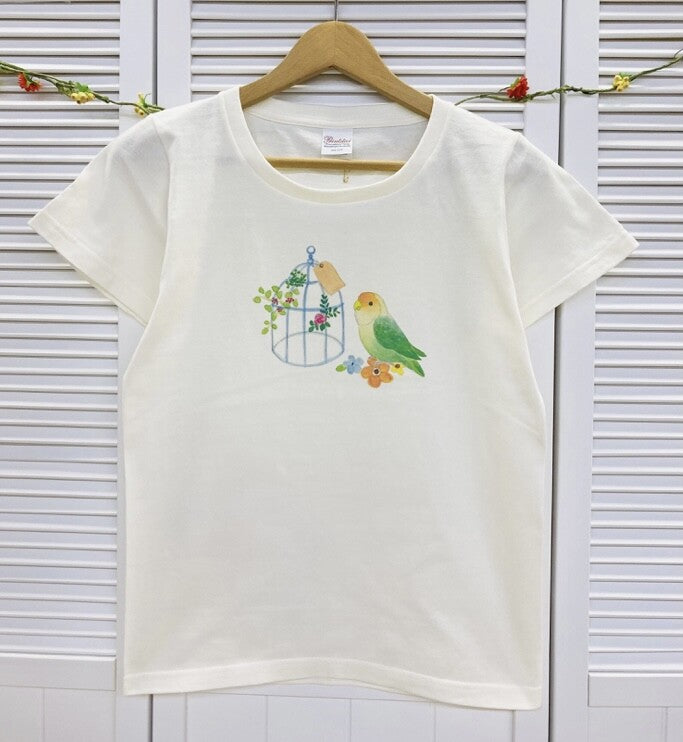 レディースTシャツ 鳥かごことりシリーズ コザクラインコ 受注製作 送料無料 クーポン利用不可