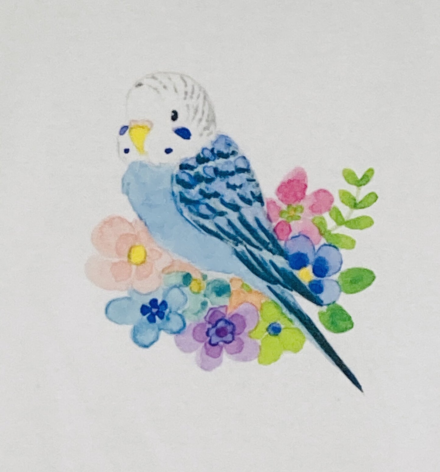 レディースTシャツ フラワーことりシリーズ セキセイインコ ブルー 受注製作 送料無料 クーポン利用不可