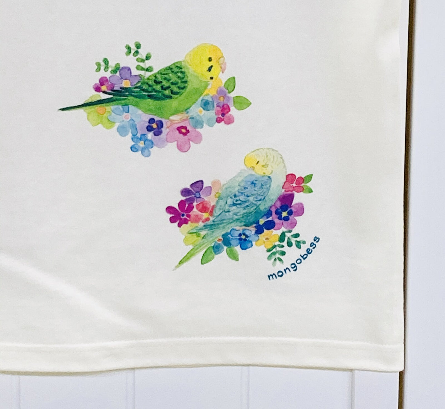レディースTシャツ フラワーことりシリーズ セキセイインコ ブルー 受注製作 送料無料 クーポン利用不可