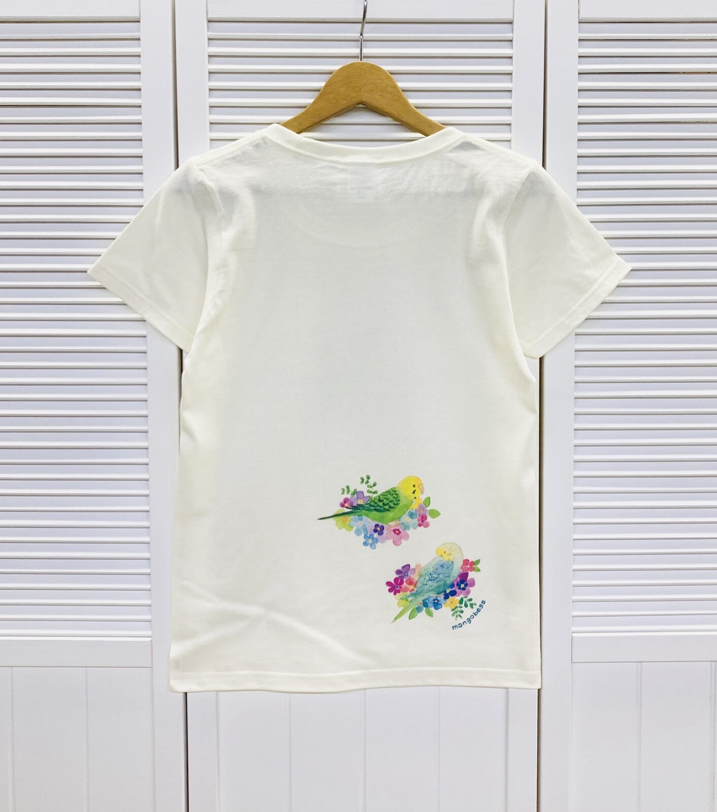レディースTシャツ フラワーことりシリーズ セキセイインコ ブルー 受注製作 送料無料 クーポン利用不可