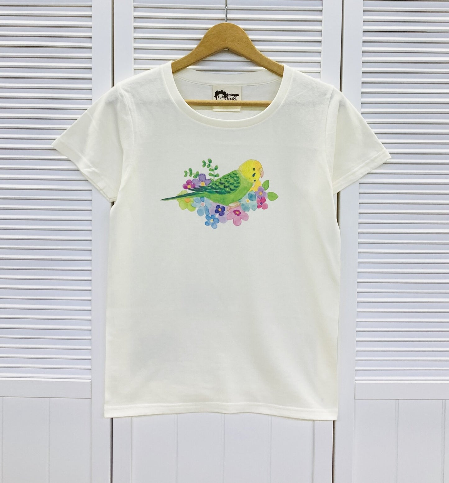 レディースTシャツ フラワーことりシリーズ セキセイインコ グリーン 受注製作 送料無料 クーポン利用不可
