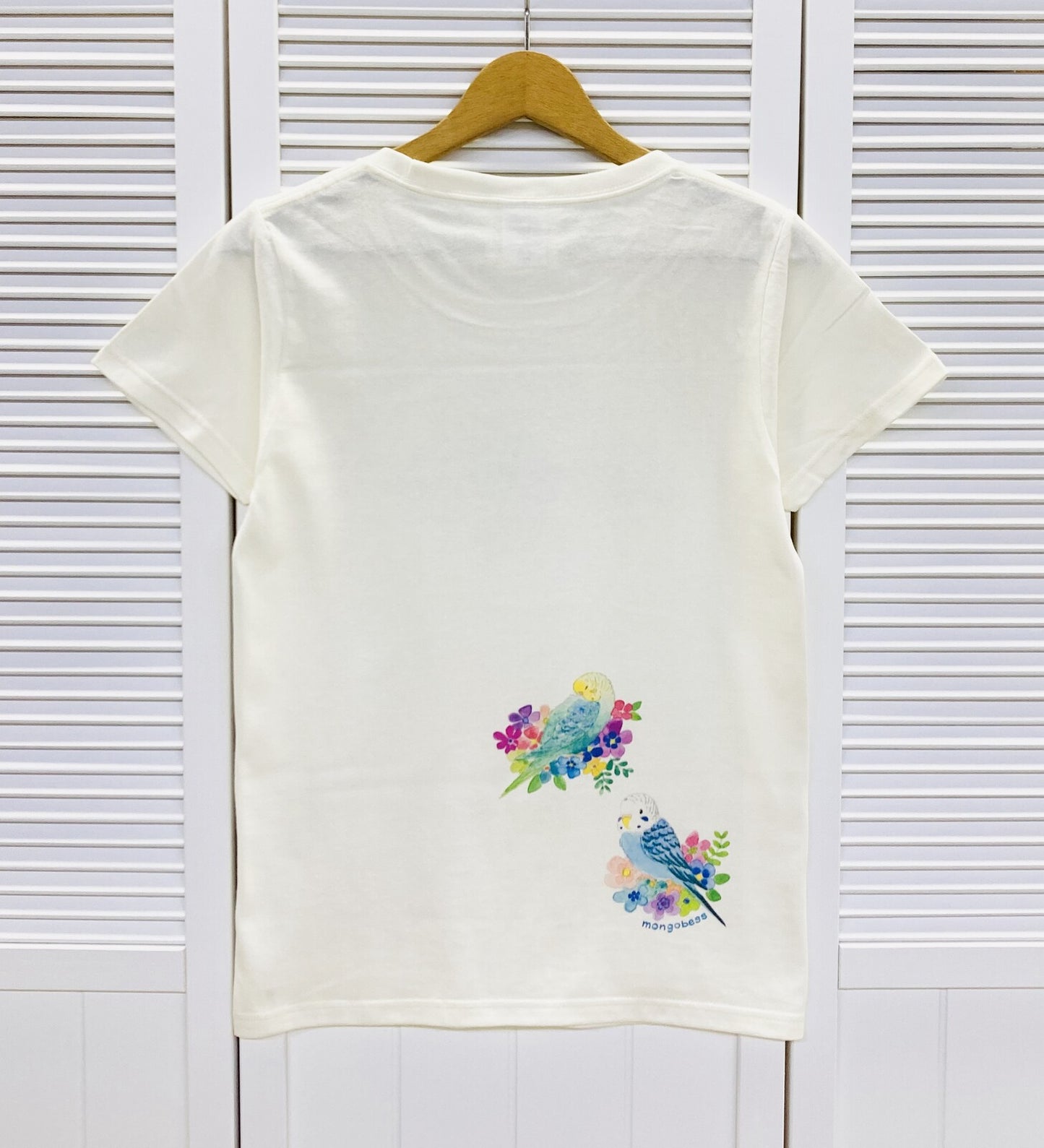 レディースTシャツ フラワーことりシリーズ セキセイインコ グリーン 受注製作 送料無料 クーポン利用不可