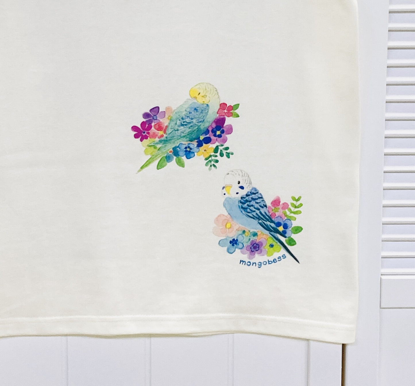 レディースTシャツ フラワーことりシリーズ セキセイインコ グリーン 受注製作 送料無料 クーポン利用不可