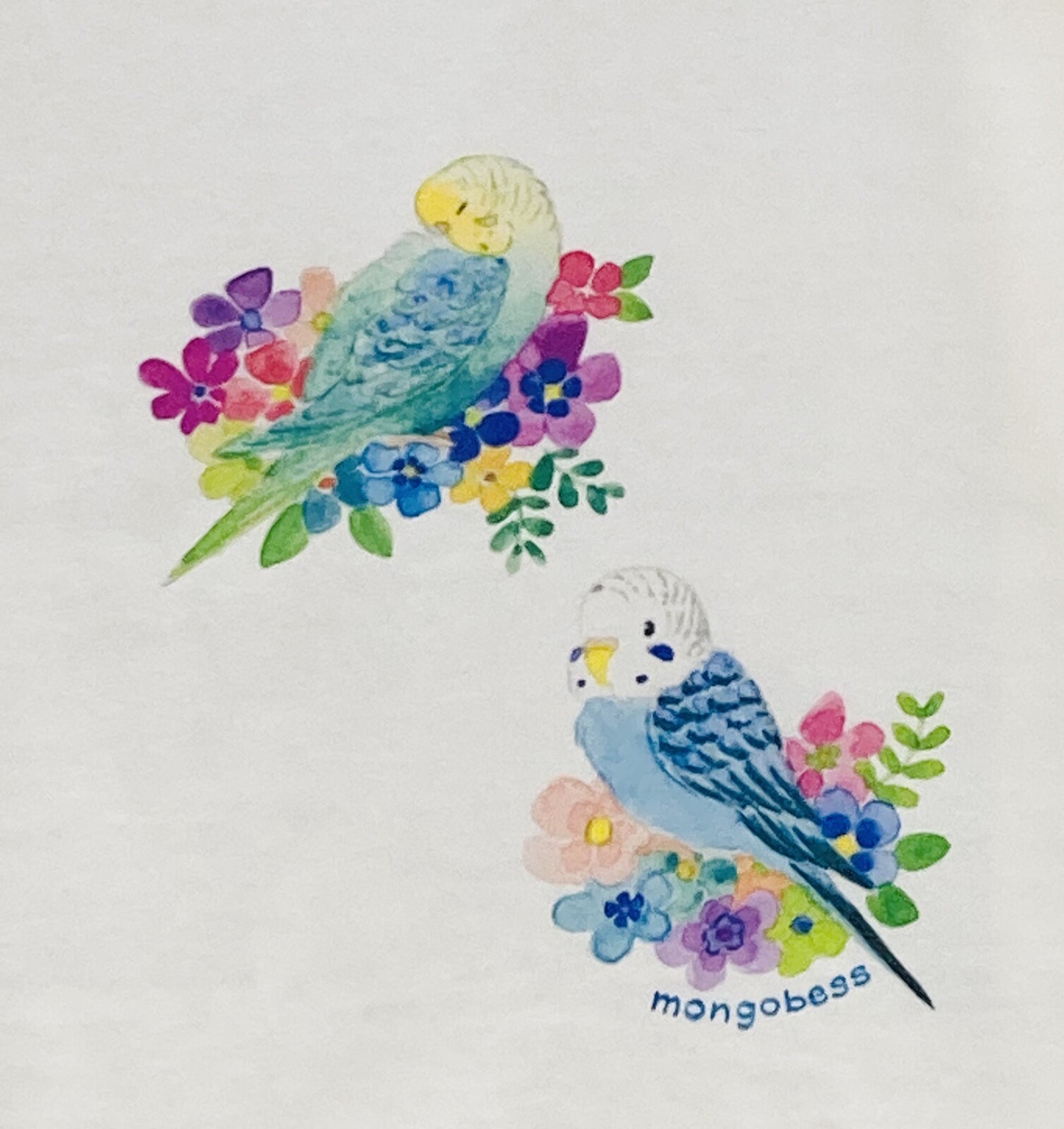 レディースTシャツ フラワーことりシリーズ セキセイインコ グリーン 受注製作 送料無料 クーポン利用不可