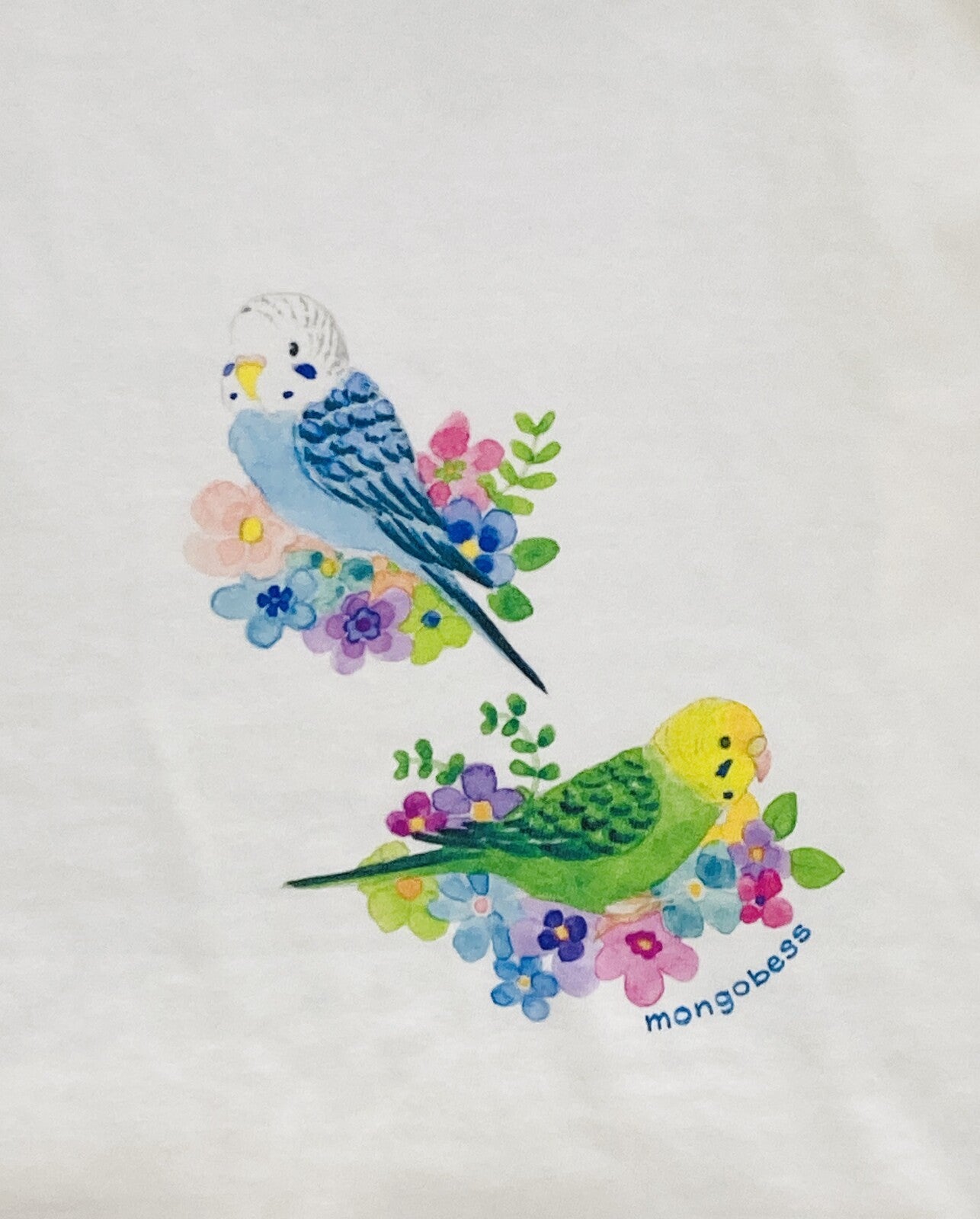 レディースTシャツ フラワーことりシリーズ セキセイインコ レインボー 受注製作 送料無料 クーポン利用不可