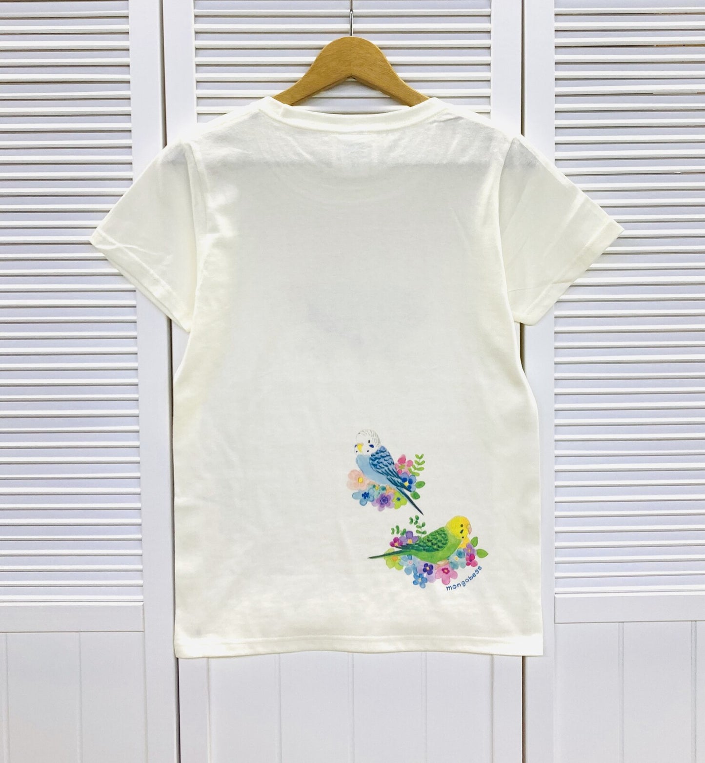 レディースTシャツ フラワーことりシリーズ セキセイインコ レインボー 受注製作 送料無料 クーポン利用不可