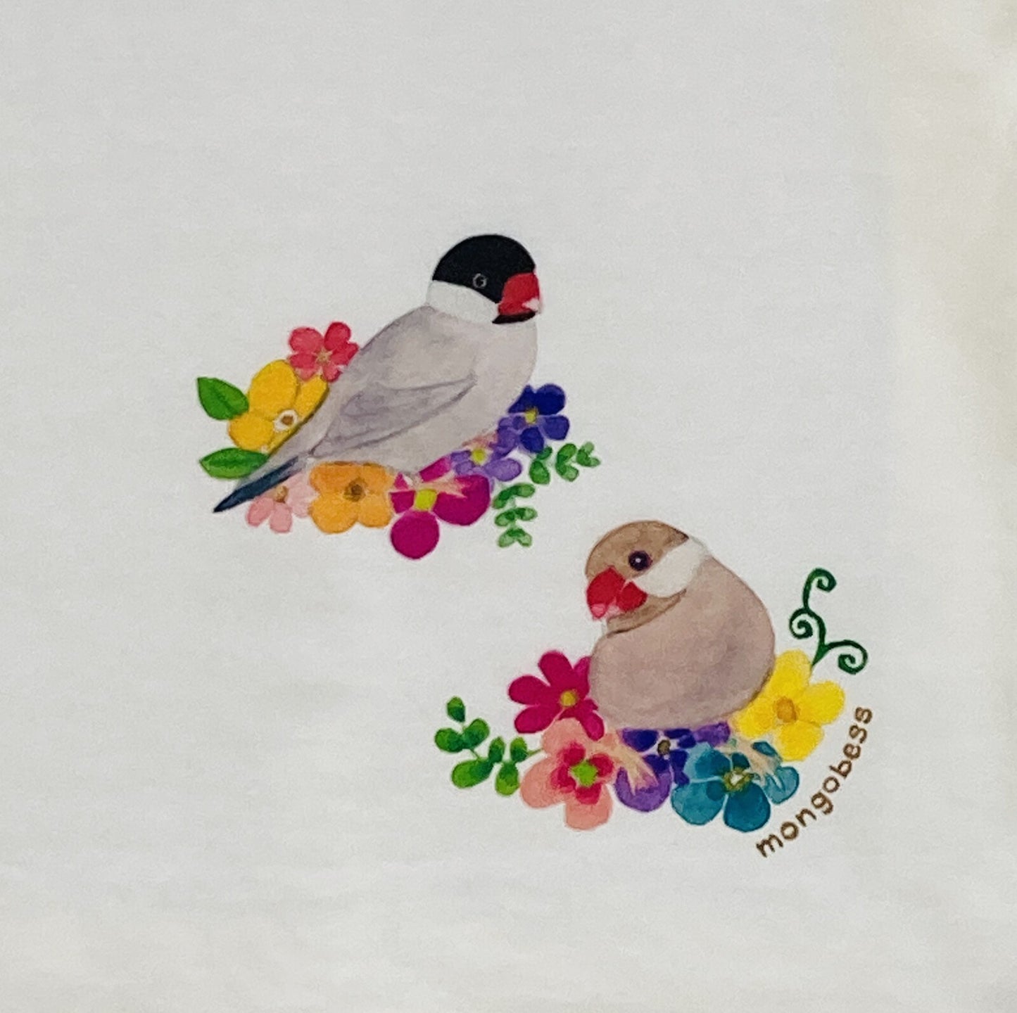 レディースTシャツ フラワーことりシリーズ 白文鳥 受注製作 送料無料 クーポン利用不可