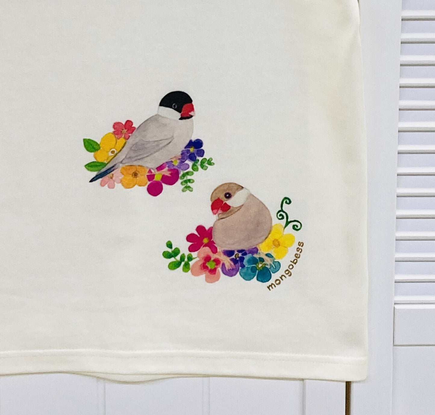 レディースTシャツ フラワーことりシリーズ 白文鳥 受注製作 送料無料 クーポン利用不可