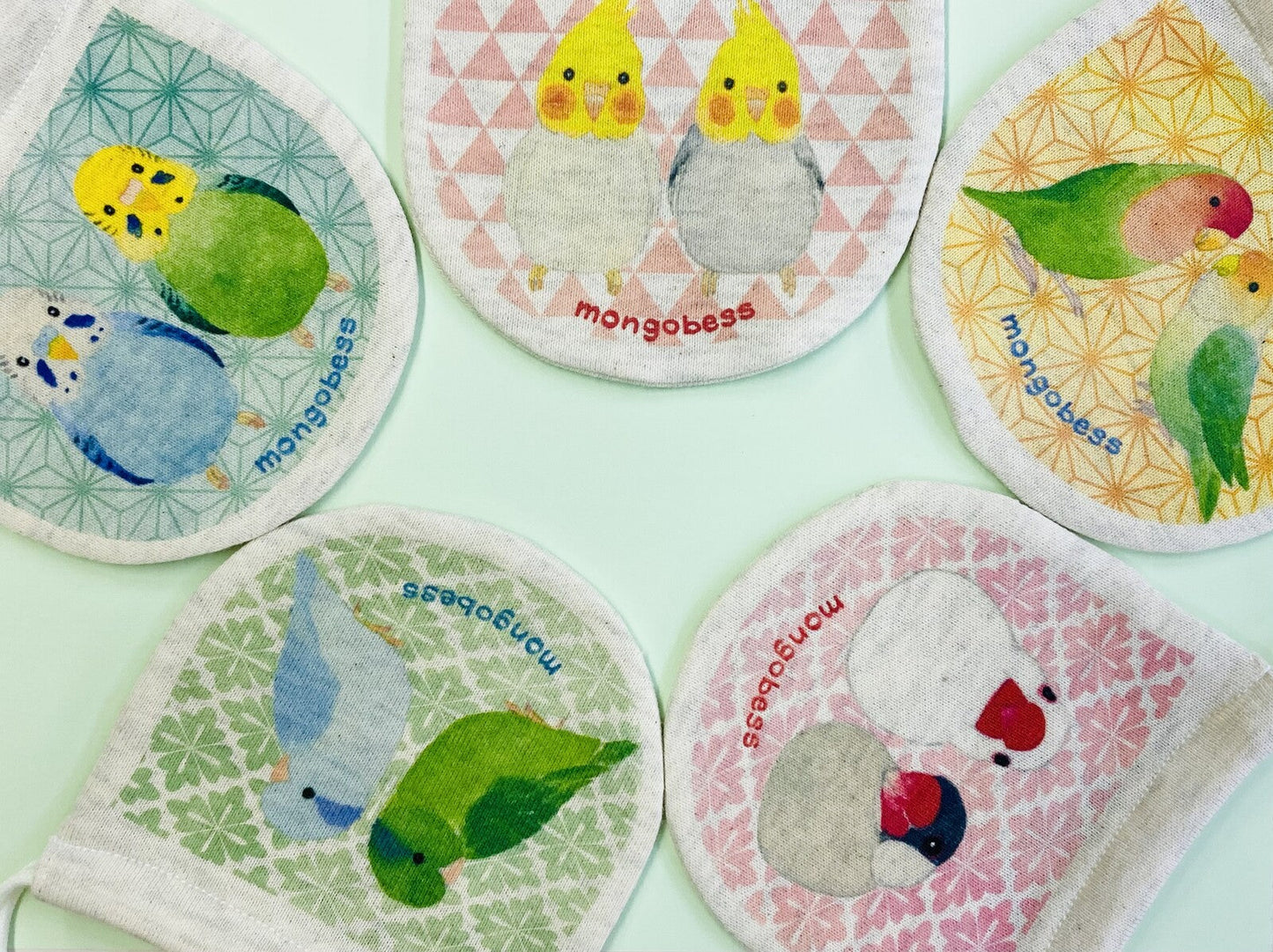 巾着 和柄ことりシリーズ コザクラインコ ミニ Sサイズ - Sweet Birdie Boutique