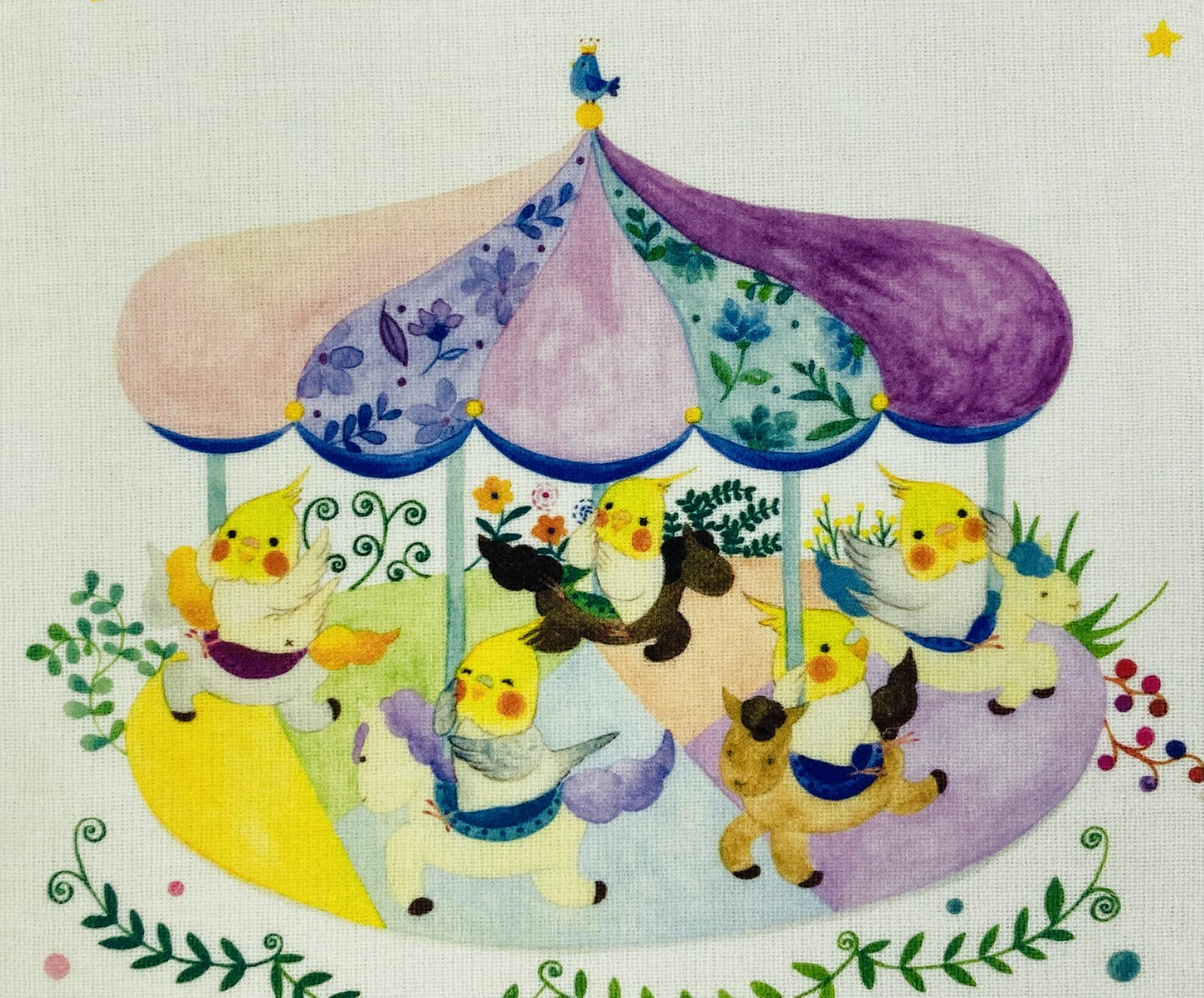 ハンカチ オカメインコ メリーゴーランド