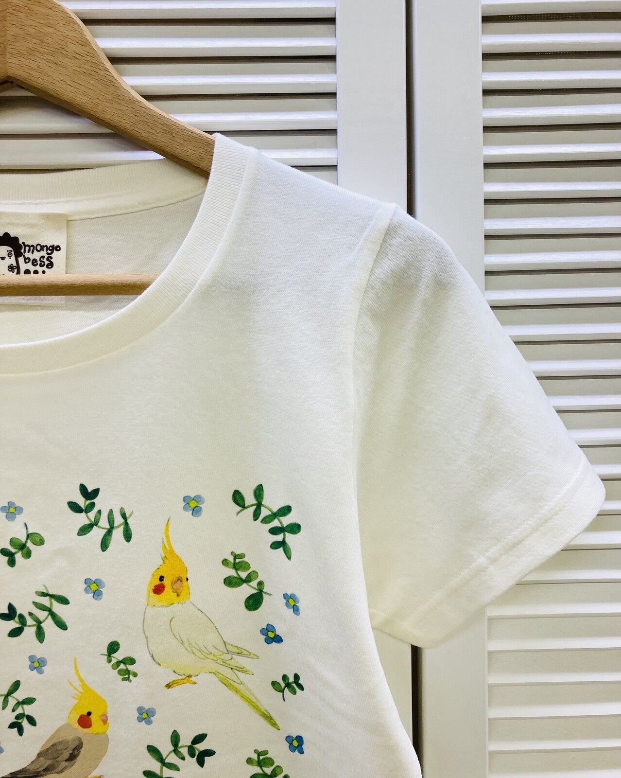 レディースTシャツ ボタニカルシリーズ 青花とオカメインコ 受注製作 送料無料 クーポン利用不可